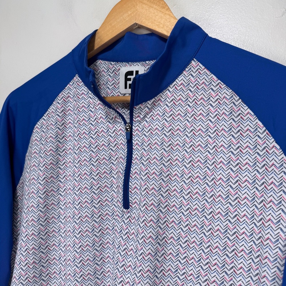 FootJoy Floral Sketch Lisle Pullover Women Large White Blue Golf Quarter Zip - Picture 3 of 11